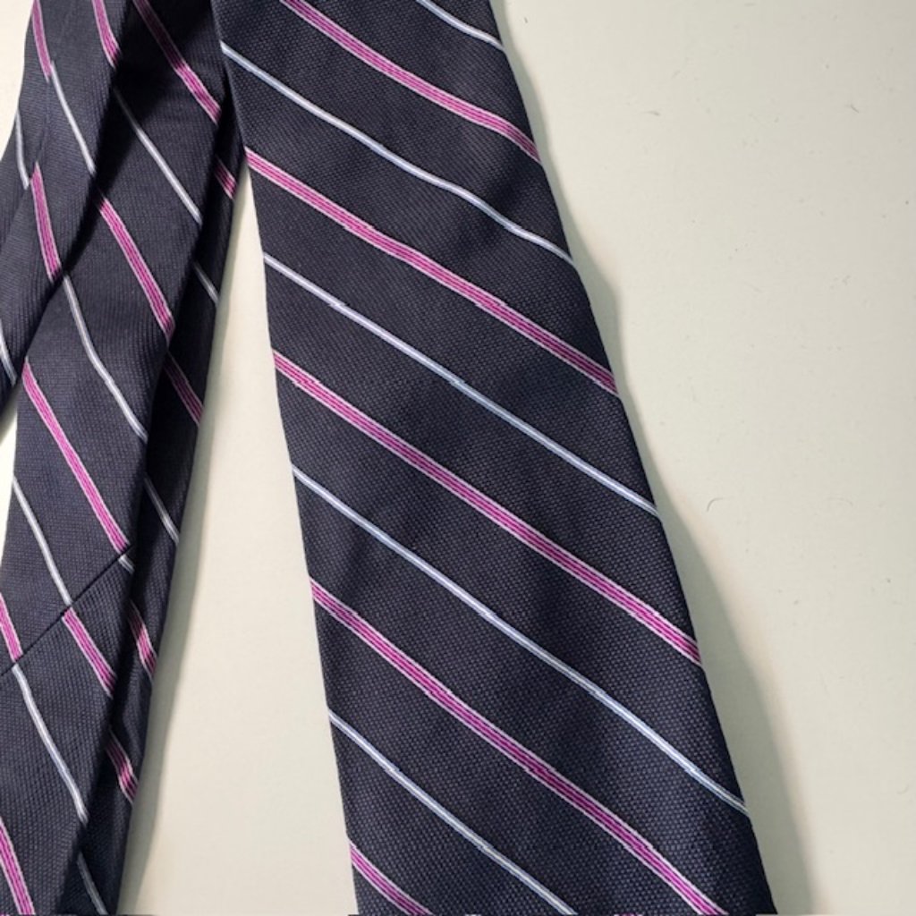 Brooks Brothers Men's Silk Tie Navy Blue Pink White Stripe Formal Business